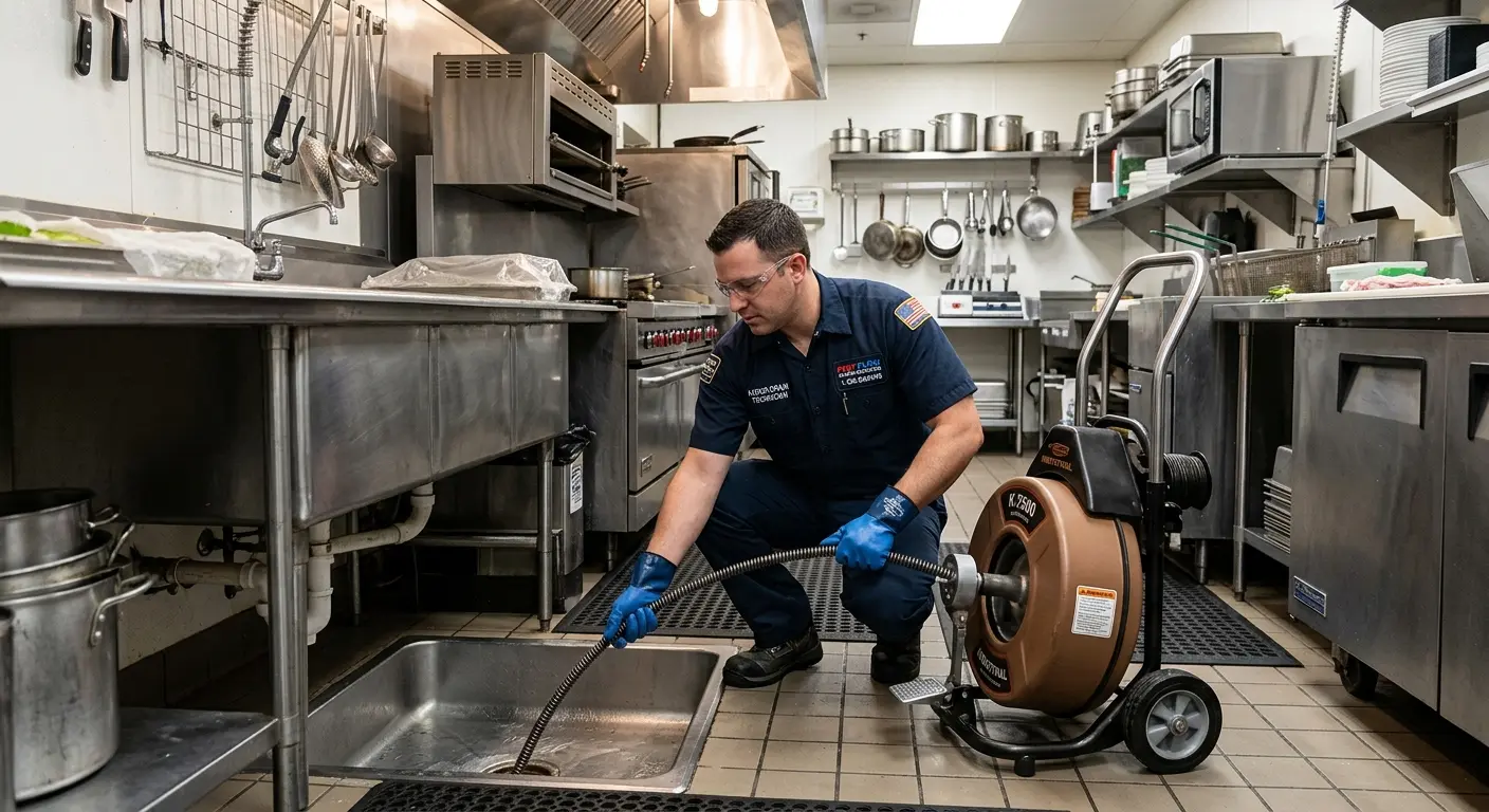 Commercial drain cleaning service in a restaurant kitchen in Bloomfield