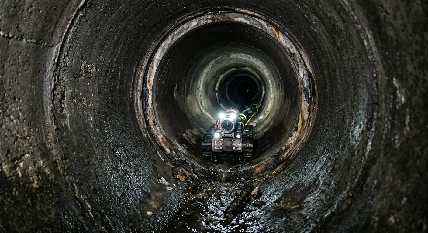 Robotic sewer camera inspecting pipe interior for Drain Snake Service in Bloomfield